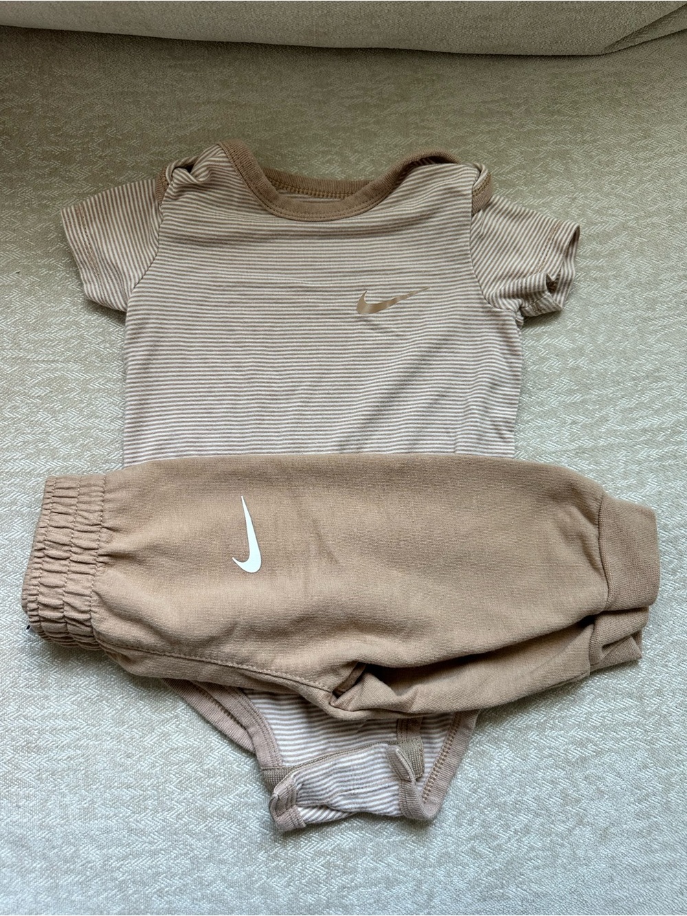 Nike Neutral Tan Baby Bodysuit & Sweatpant Set